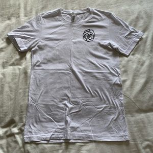 White tee shirt with rose illustration. Graphic t-shirt.